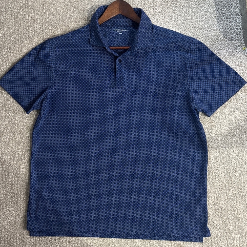 Charles Tyrwhitt Blue Patterned Polo Shirt